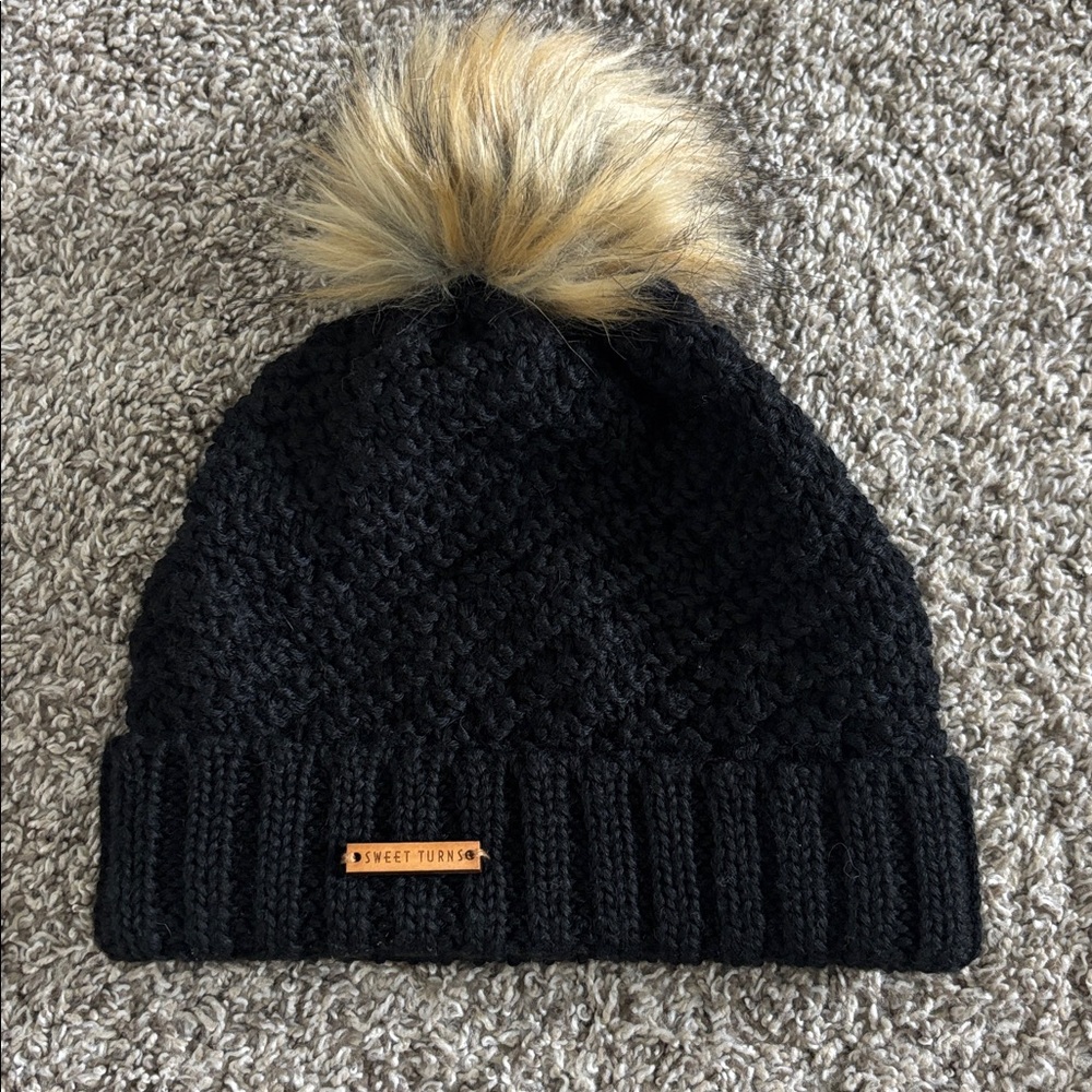 Sweet Turns Lexington Wool Blend Faux Fur Pom Beanie Black